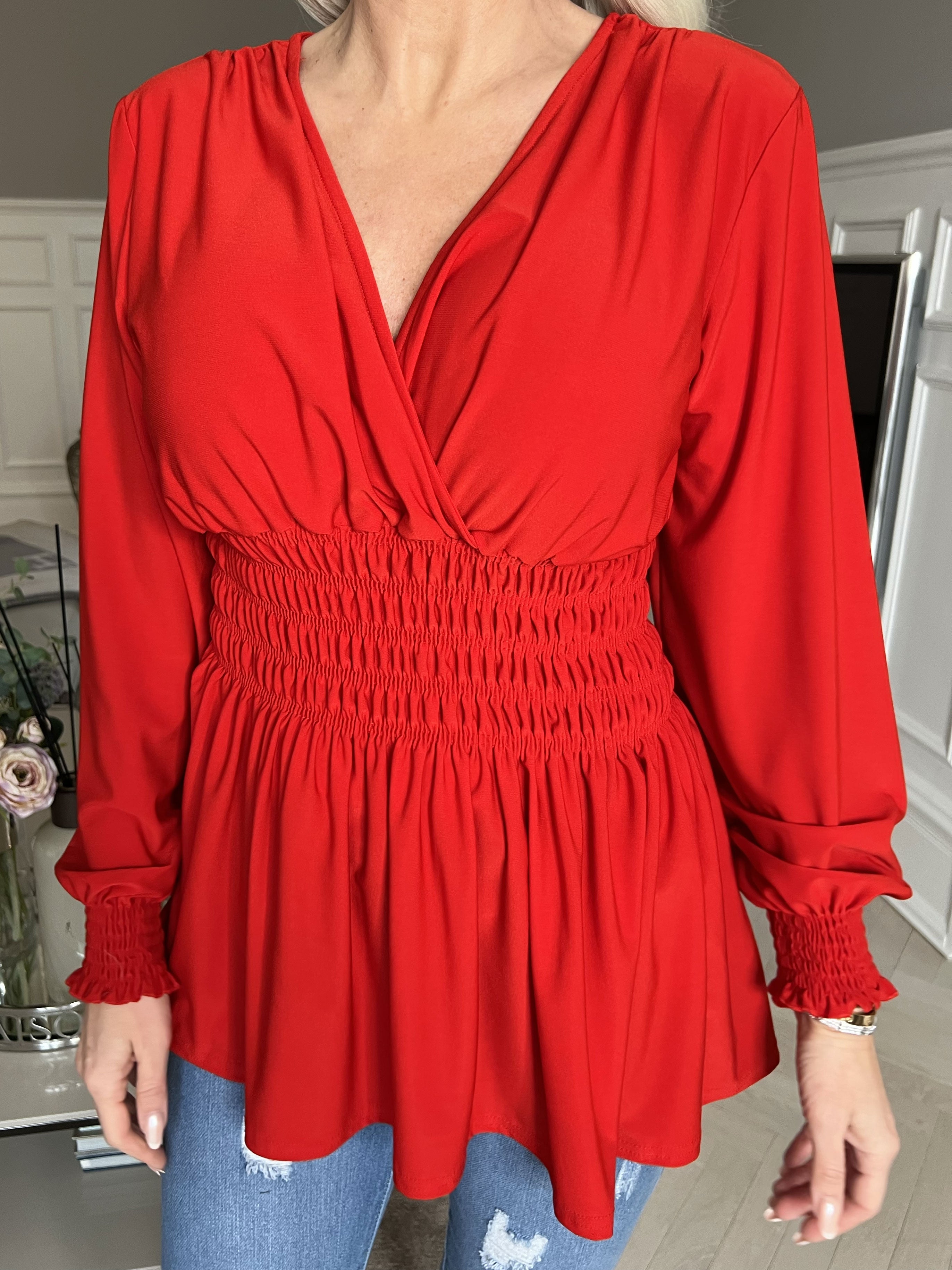 Pams Plain Shirt L/S - Bluse i elastisk stof med lange ærmer